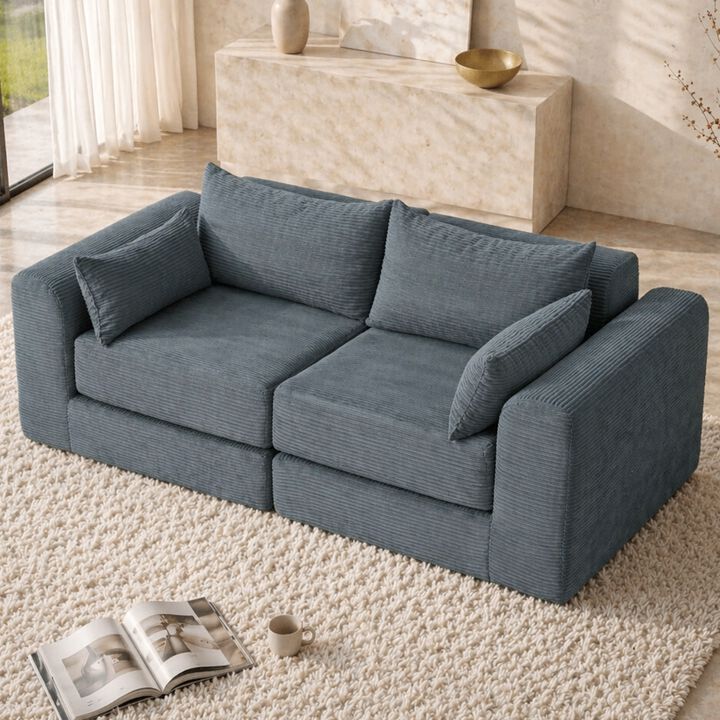 Teguck 71 Inch Corduroy Modular Loveseat Block Sofa