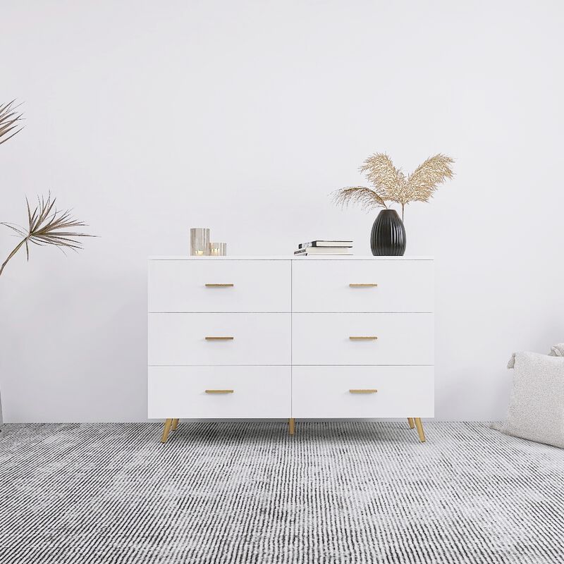Streamdale White 6-Drawer Chest with Golden Accents