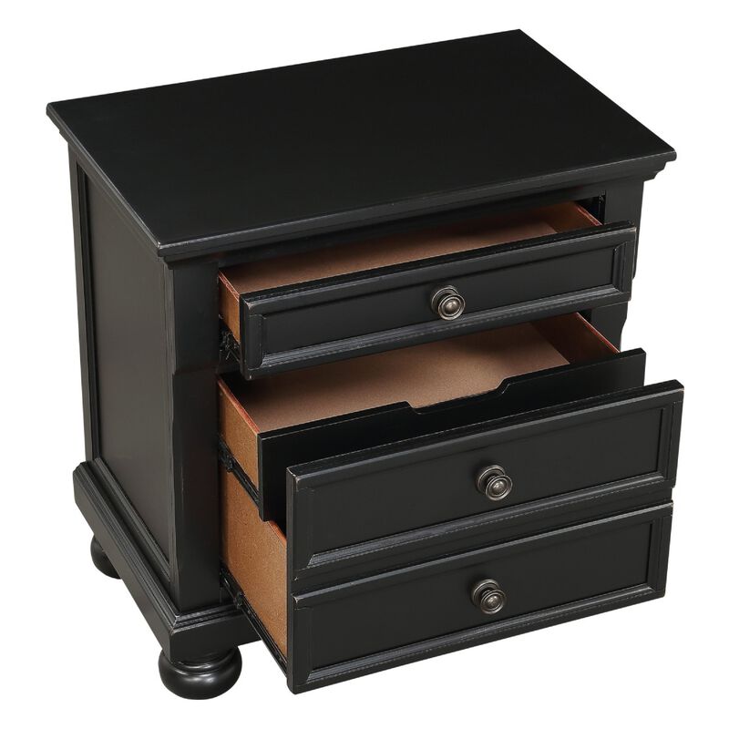 Queen Size Bedroom Set, Traditional Carved Wood Design, Black Finish, 4-Piece Set with Bed, Nightstands and Dresser image number 4