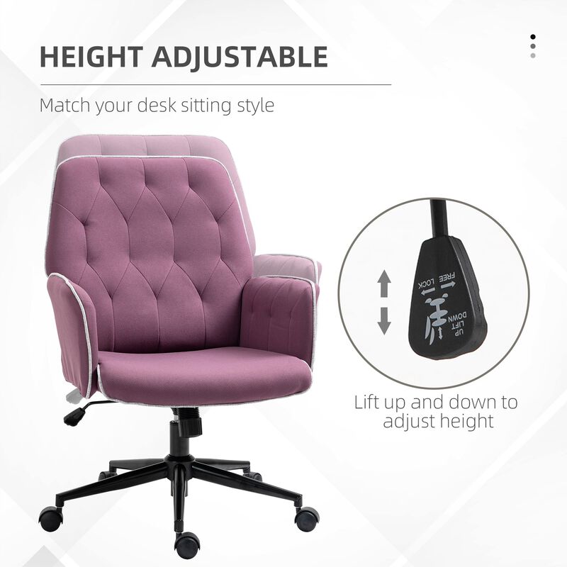 Purple Office Chic: Spandex Tufted Swivel Desk Chair with Padded Arms