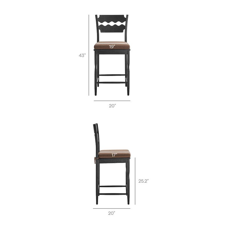 Jax Oak Wood Counter Stool With Wavy Razor Back and Cushion image number 2