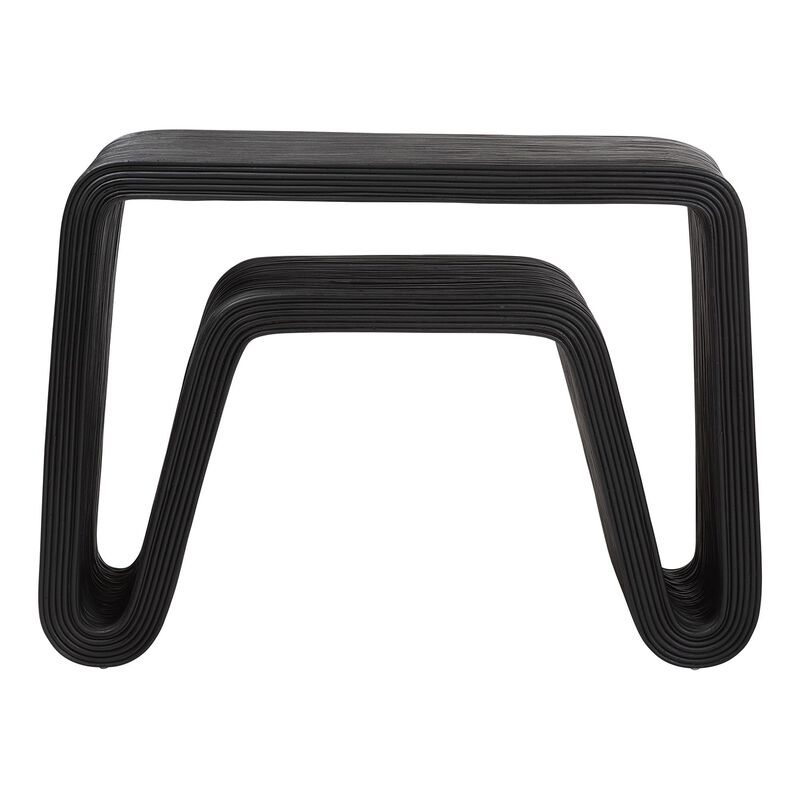 bali & pari Abebi Black Rattan Console Table - Modern Accent Table with Waterfall Silhouette and Open Hairpin Legs, Boho Coastal Style for Entryway, Hallway, or Living Room