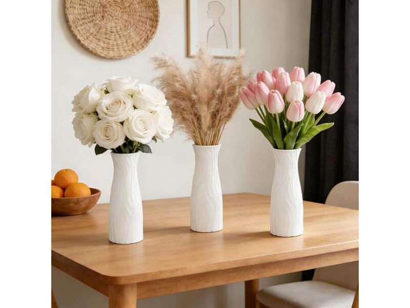 Set of 10 White Plastic Flower Vases &ndash; 7" Conic Unbreakable Centerpieces