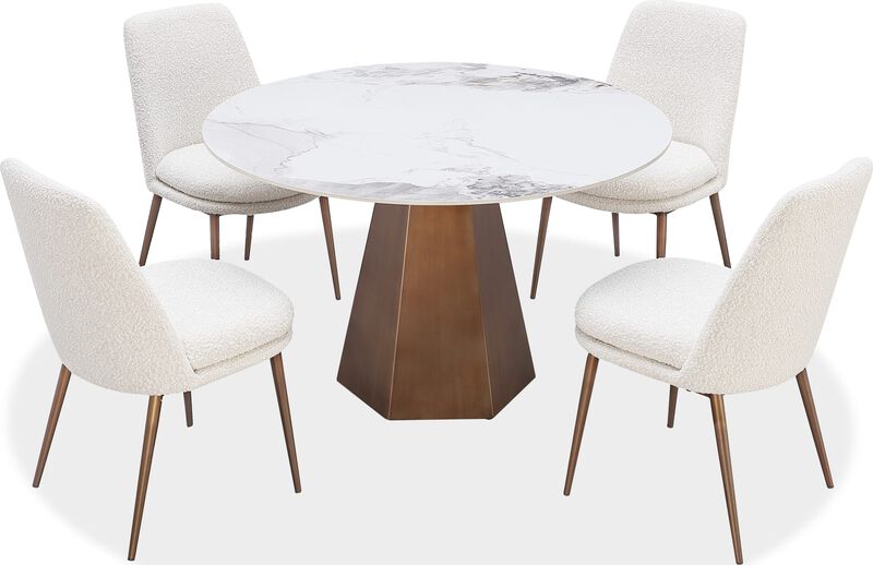 Carmel Stone Top Round Dining Table in Chanelle and Bronze