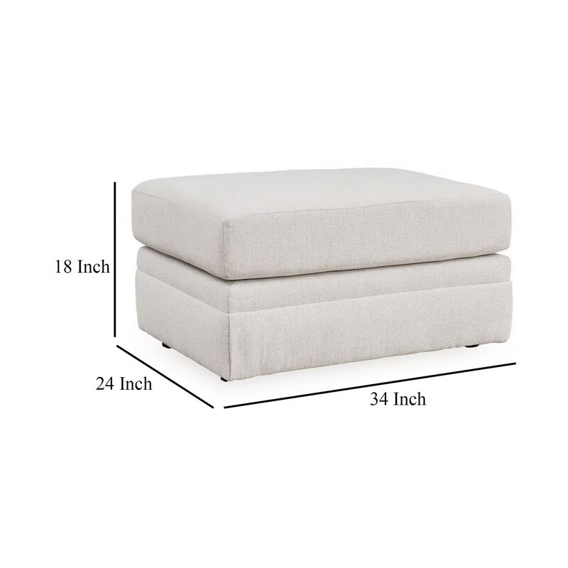 Maite Ottoman, Modern Chalk Gray Polyester, Soft Cushions, 34 Inch - Benzara