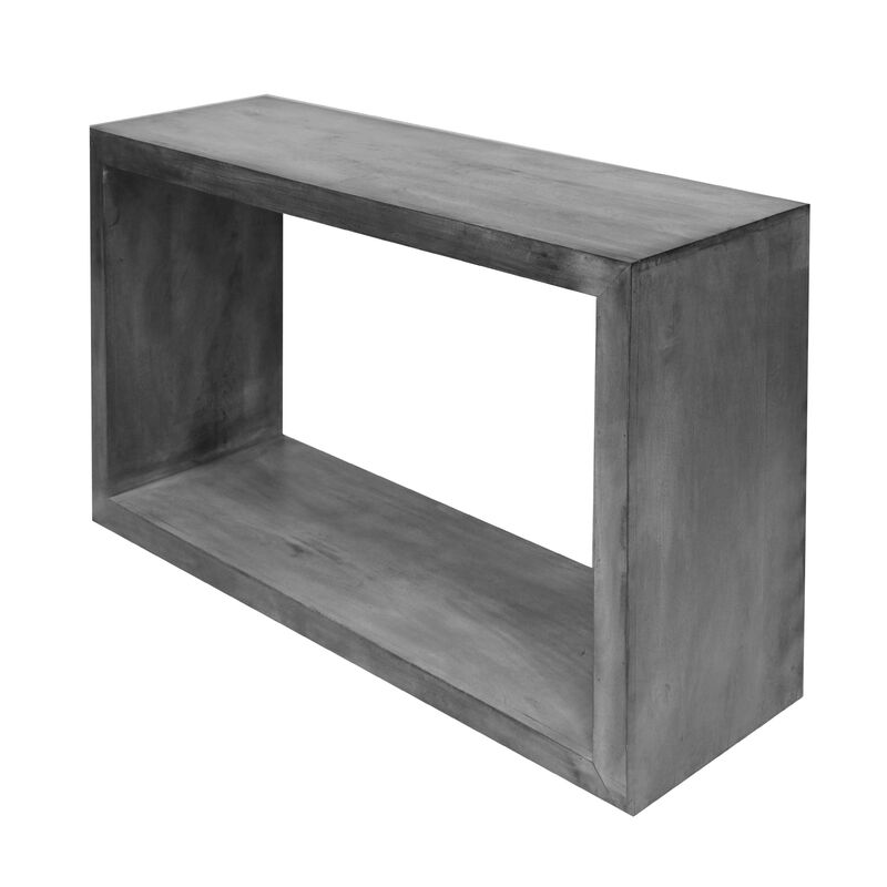 Keli 52 Inch Cube Shape Wooden Console Table with Open Bottom Shelf, Charcoal Gray