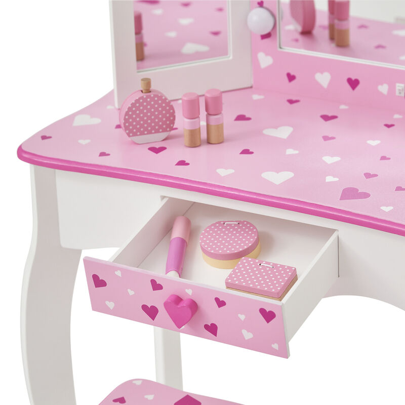 Gisele Sweethearts Kids Vanity Table & Stool w/ LED, White & Pink image number 4