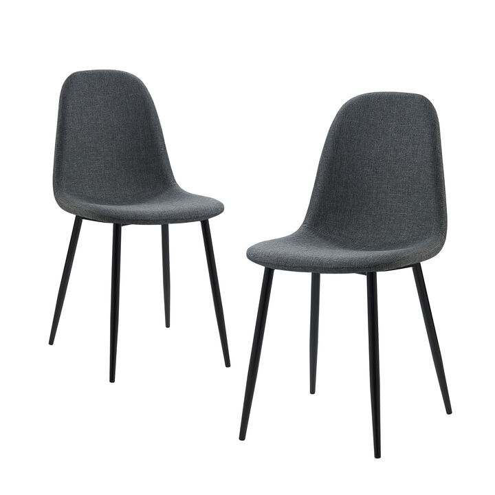 Minimalista Fabric Dining Chair with Black Metal Legs, Set of 2, Black/Gray