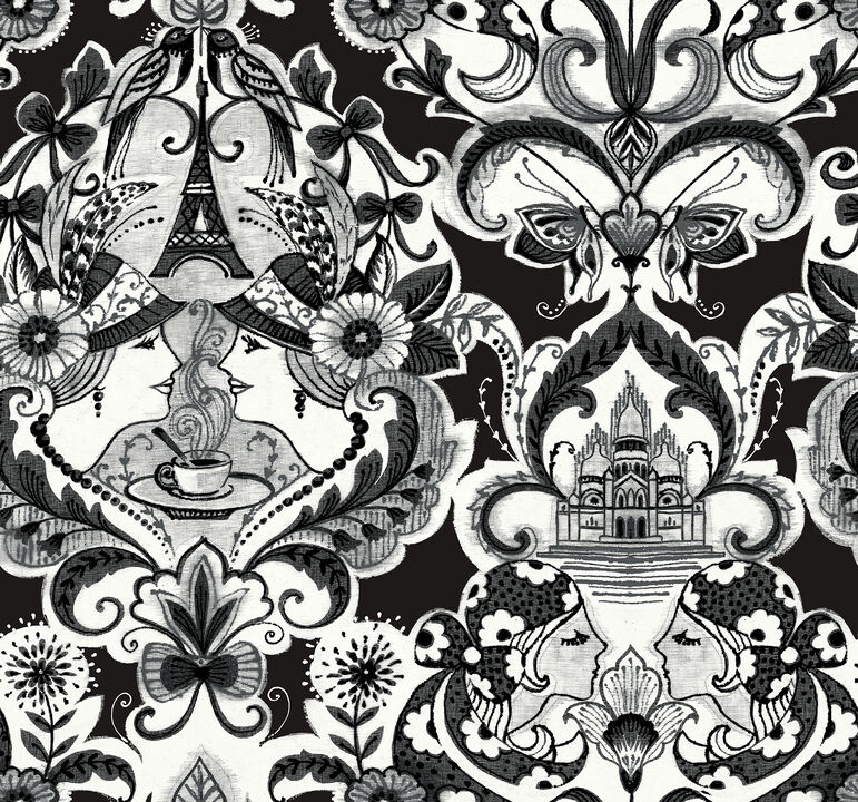 Sadie Black Parisian Damask Wallpaper (Set of 2)