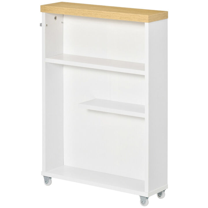 Slim Bathroom Storage Cabinet with Rolling Castor Wheels, Bathroom Cabinet with Shelves, Toilet Paper Cabinet for Narrow Space, White