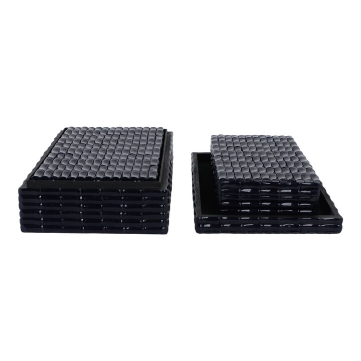 S/3 Faux Bamboo Boxes, Navy