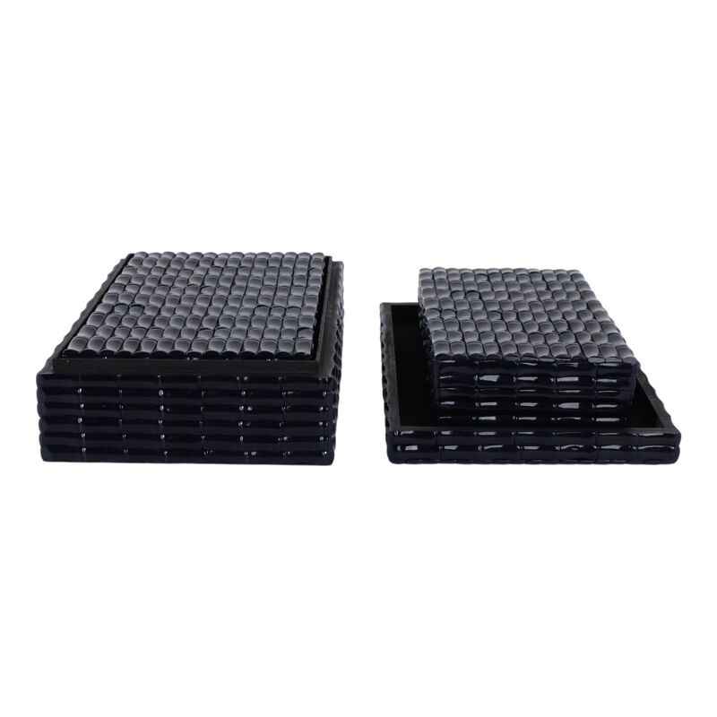 S/3 Faux Bamboo Boxes, Navy image number 1