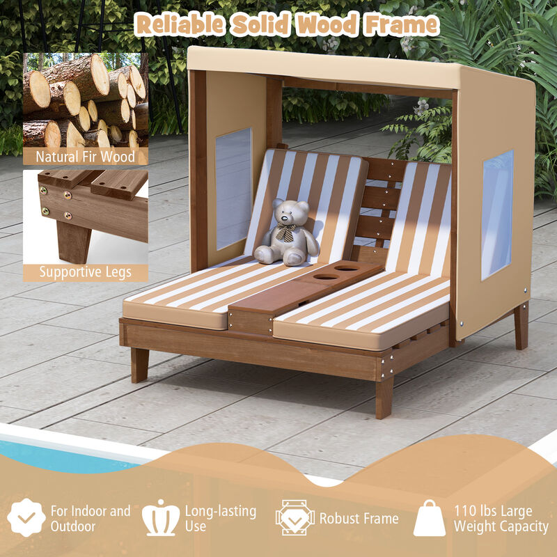 Adjustable Kids Outdoor Lounge with Shade and Convenient Cup Holders