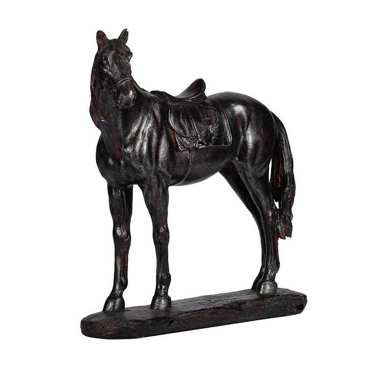 Don 10 Inch Horse Figurine Sculpture, Handmade Table Accent Brown Polyresin - Benzara