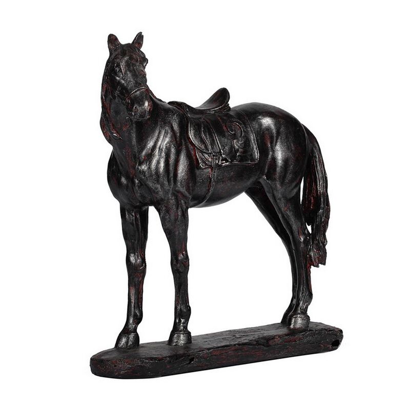 Don 10 Inch Horse Figurine Sculpture, Handmade Table Accent Brown Polyresin - Benzara