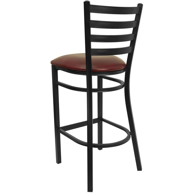 Flash Furniture HERCULES Series Black Ladder Back Metal Restaurant Barstool - Burgundy Vinyl Seat
