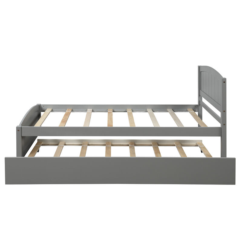 Whisen Modern Design Twin Size Platform Bed with Trundle - White