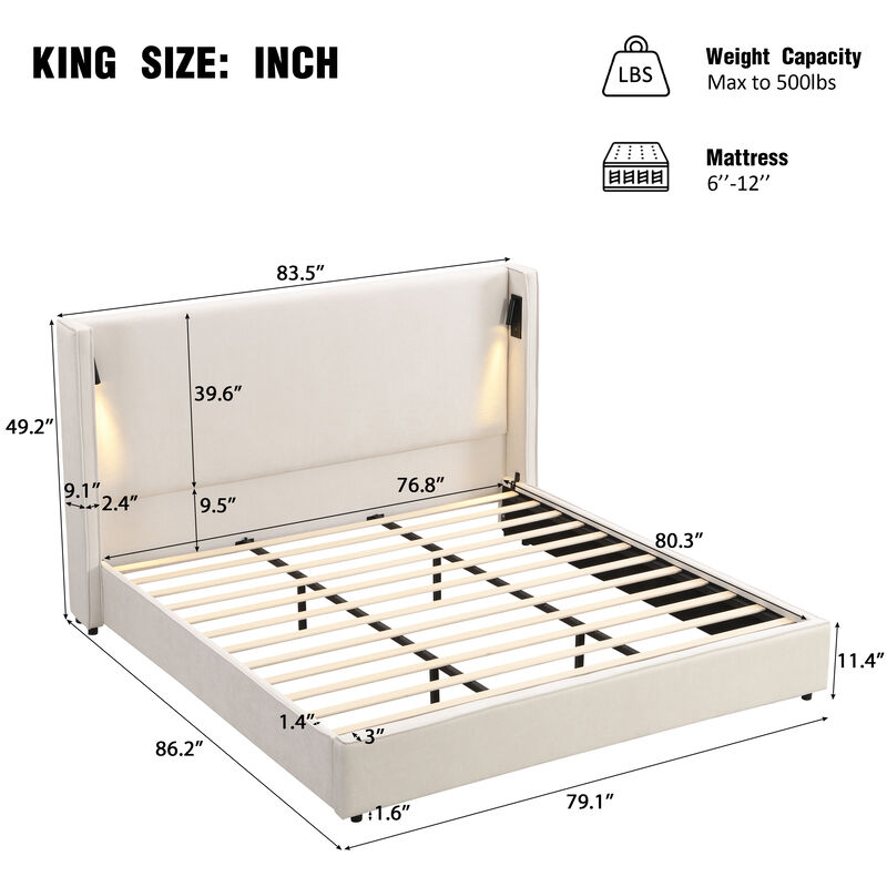 Christopher Knight Home Walter Wood Upholstered Platform Bed with Headboard and Reading Lamp image number 2