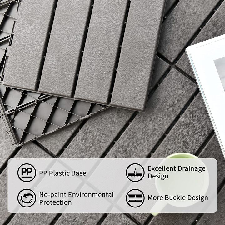 CLIHOME 12"x12" Square Composite Decking Tiles,Outdoor Patio Four Slat Plastic Interlocking Deck Tiles(Pack of 36)