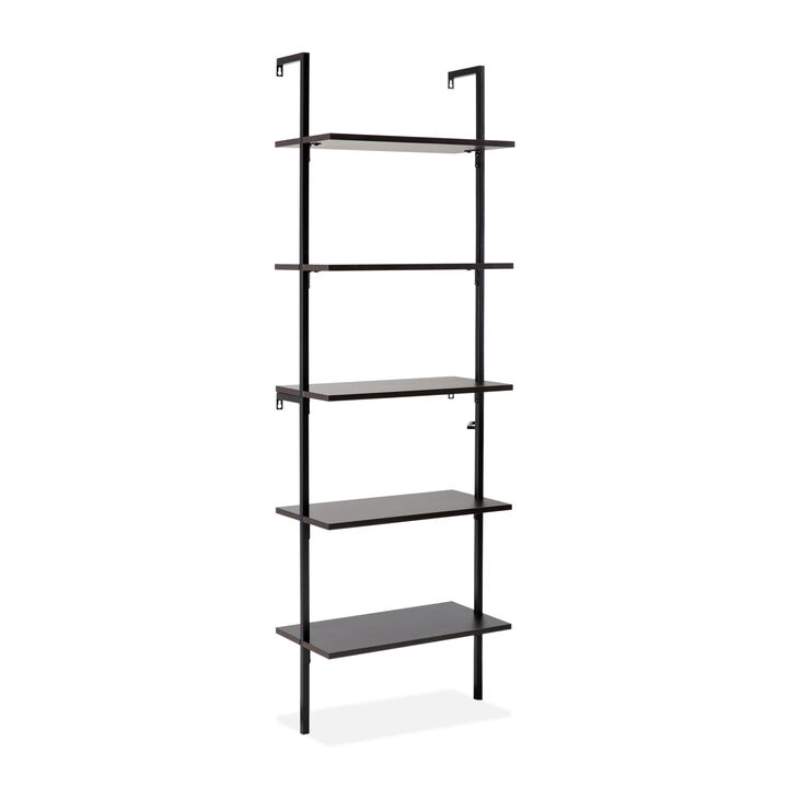 Madera  Industrial 5-Shelf Wood Wall-Mounted Open Ladder Bookcase