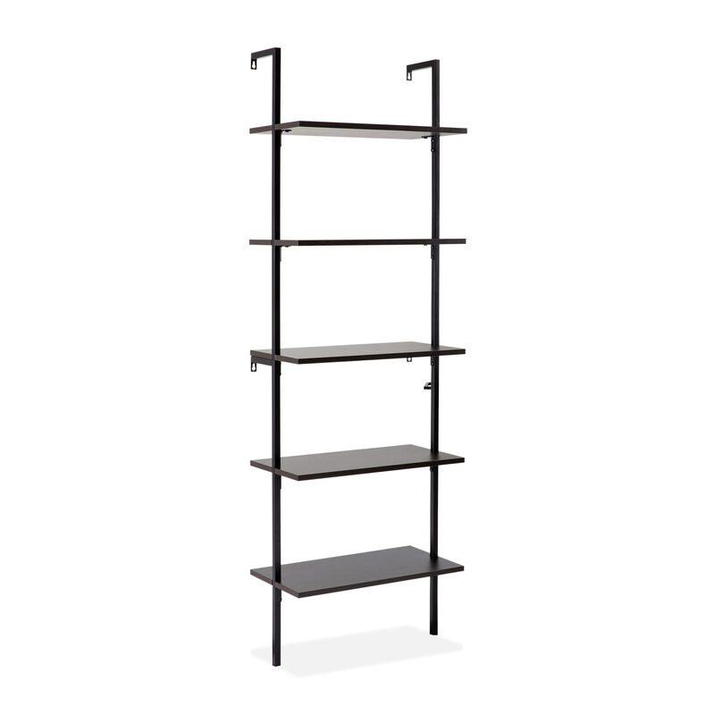 Madera  Industrial 5-Shelf Wood Wall-Mounted Open Ladder Bookcase