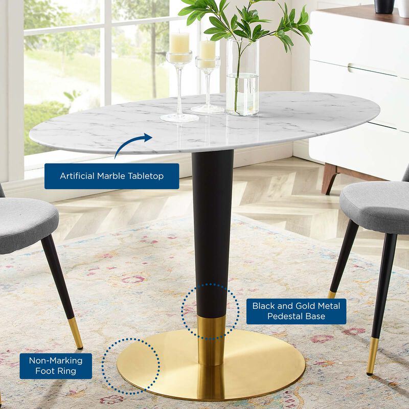 Modway - Zinque 48" Oval Artificial Marble Dining Table Gold White