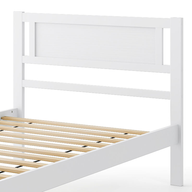 Solid Wood Bed Frame with Headboard and Durable Wooden Slats for Mattress