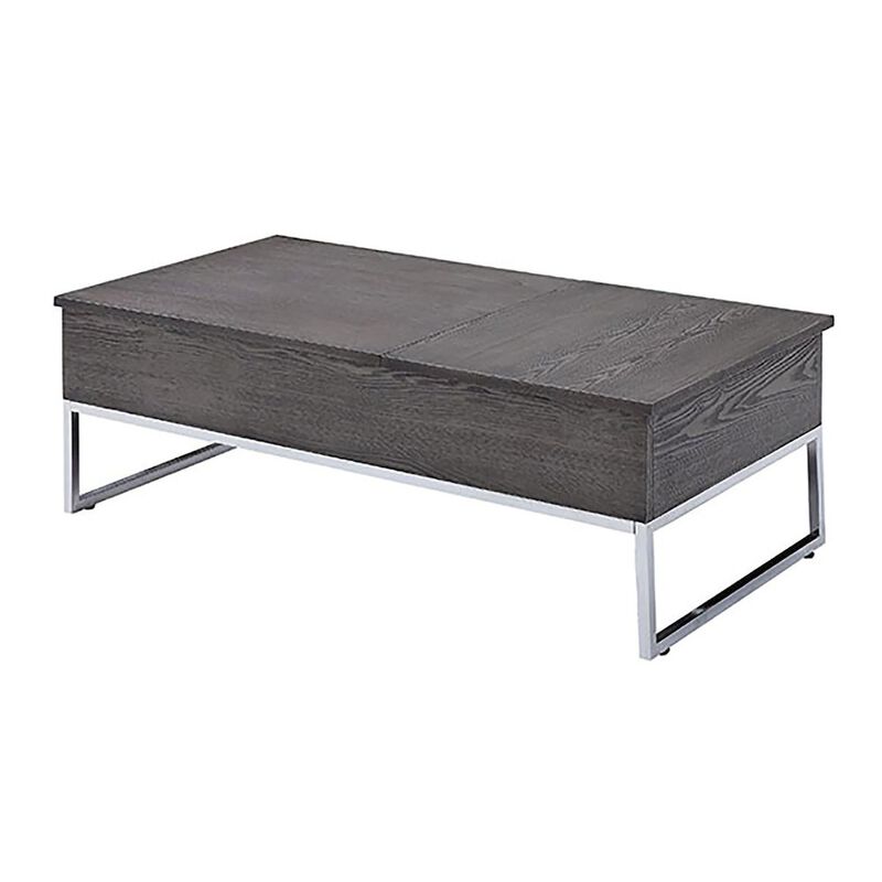 Plethoria Home Grey Oak and Chrome Coffee Table with Lift Top