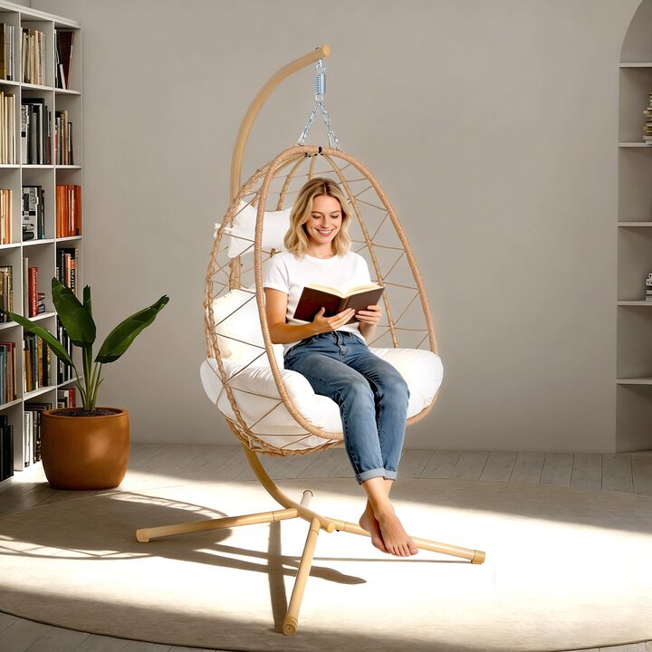 Hivvago Wicker Hanging Egg Chair with Stand