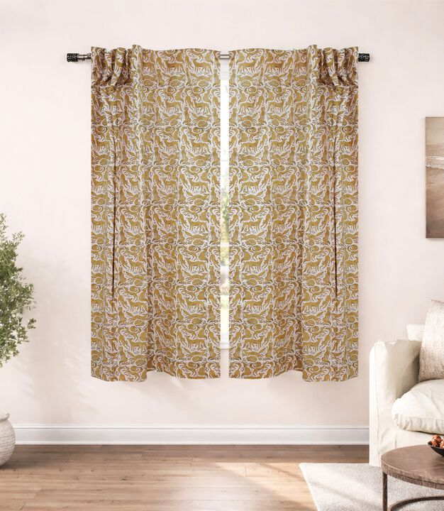 Fabdivine Hand Block Print Linen 54x45 Inch Curtain Soft Animal Vintage Style for Window & Door D&eacute;cor, Gheravan