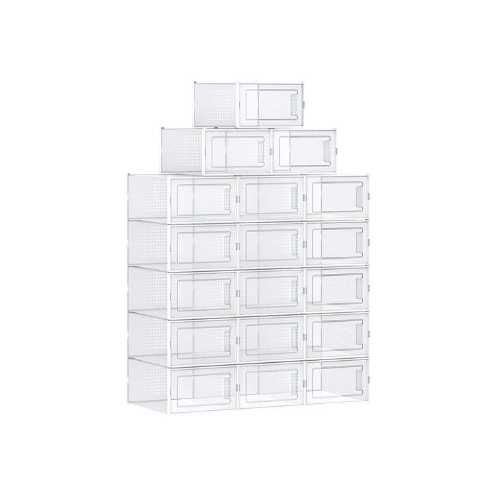 Pack of 18 Stackable Shoe Storage Organizers - Efficient Shoe Boxes for Neat Storage