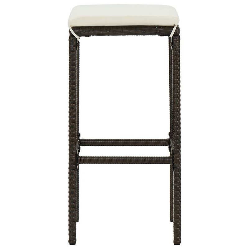 Vian Outdoor Barstool Set of 4, Brown Poly Rattan, Cream Polyester
