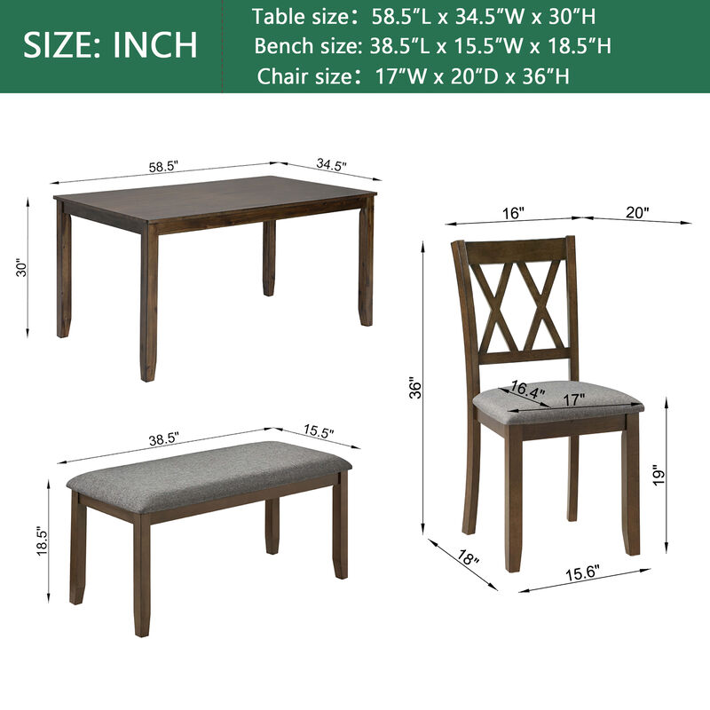 Caxmaf Farmhouse 6‑Piece Wooden Dining Table Set image number 9