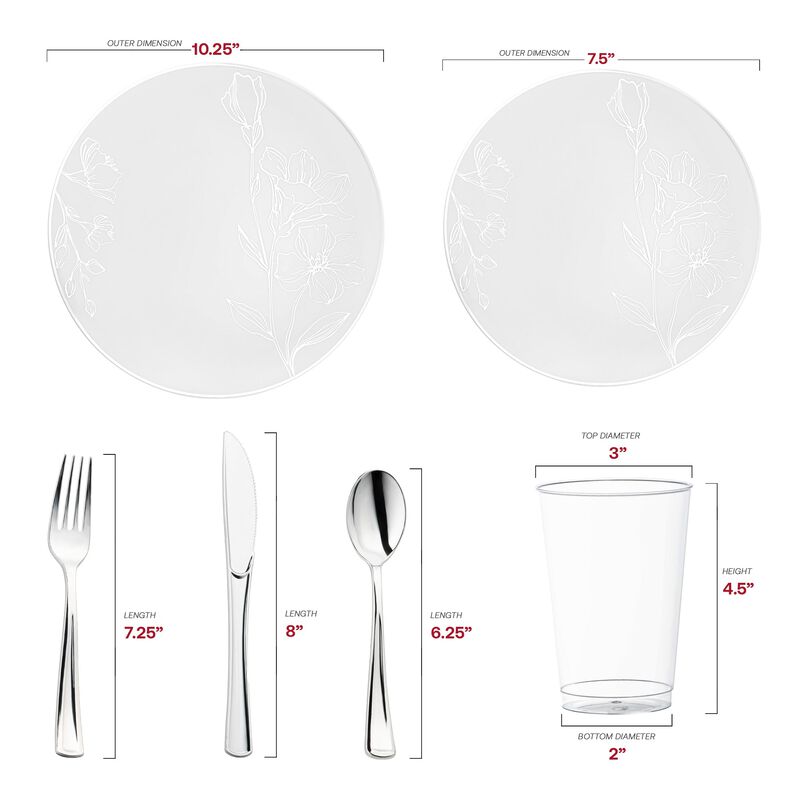 White with Silver Antique Floral Round Plastic Wedding Value Set (30 Sets) image number 2