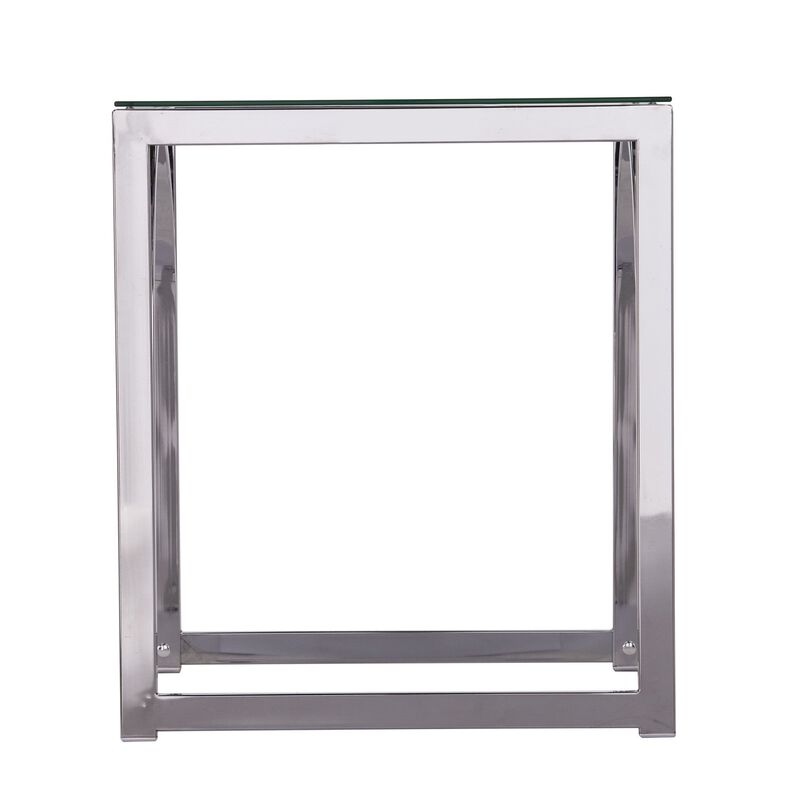 Homezia 22" Chrome Glass And Iron Square End Table