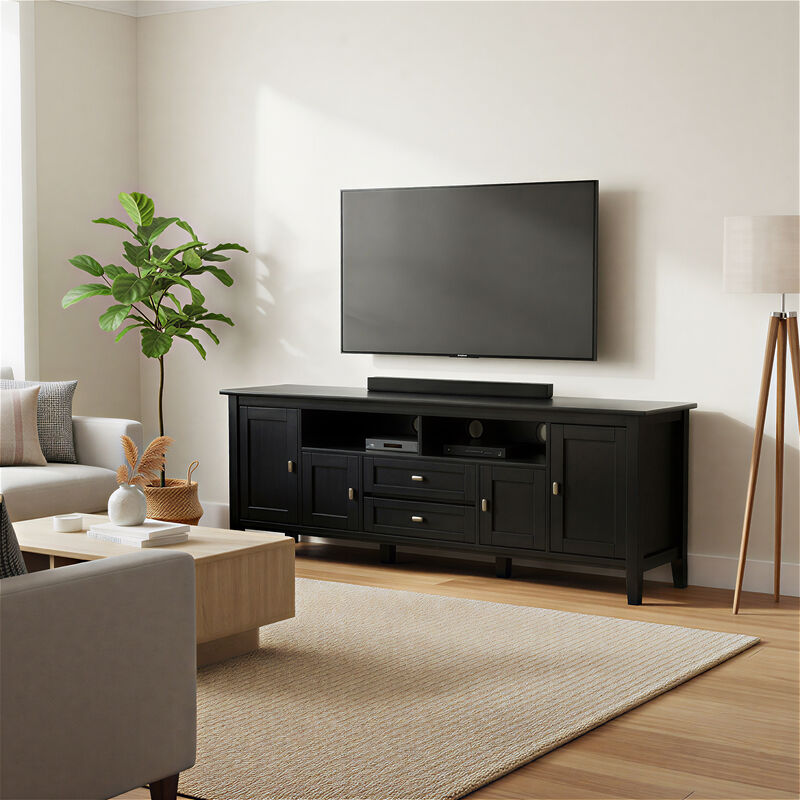 Warm Shaker SOLID WOOD 72 inch Wide Transitional TV Media Stand in Black For TVs up to 80 inches image number 3