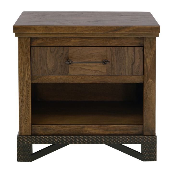 Ally Nightstand, 1 Drawer and Bottom Shelf, Walnut Brown Parota Wood