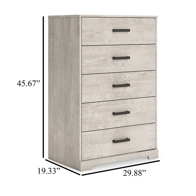 Shawn Tall Dresser Chest, 5 Drawers, Black Handles, Light Gray 46 Inch