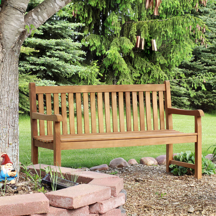 Sunnydaze 2-Person Mission Style Solid Teak Wood Outdoor Garden Bench