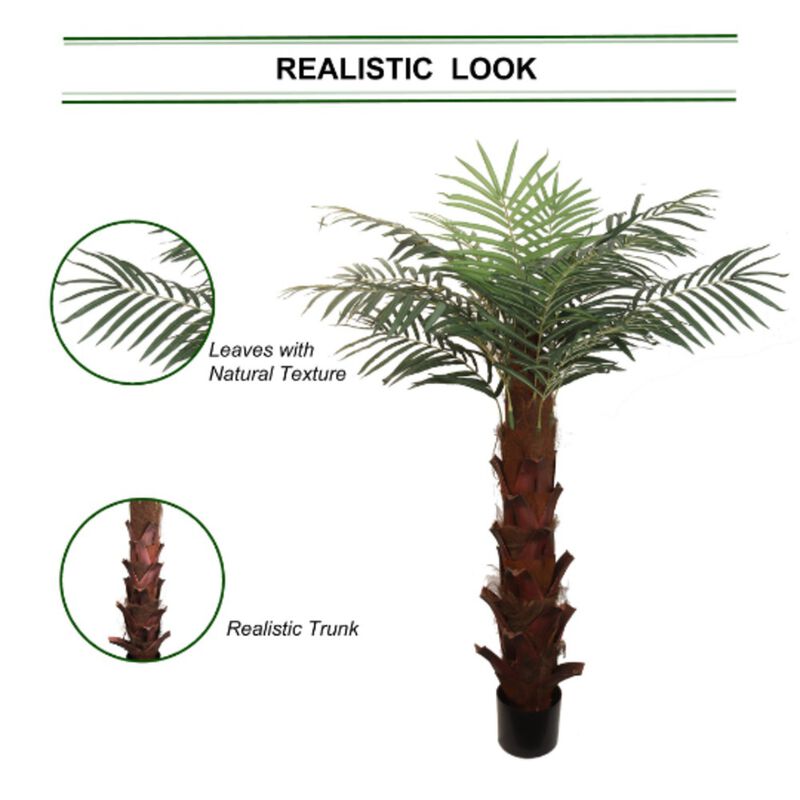 6' Artificial Areca Palm Tree in Black Pot - Lifelike Indoor/Outdoor Faux Plant Decor, Easy-to-Maintain, UV Resistant - Perfect for Home, Office, or Patio