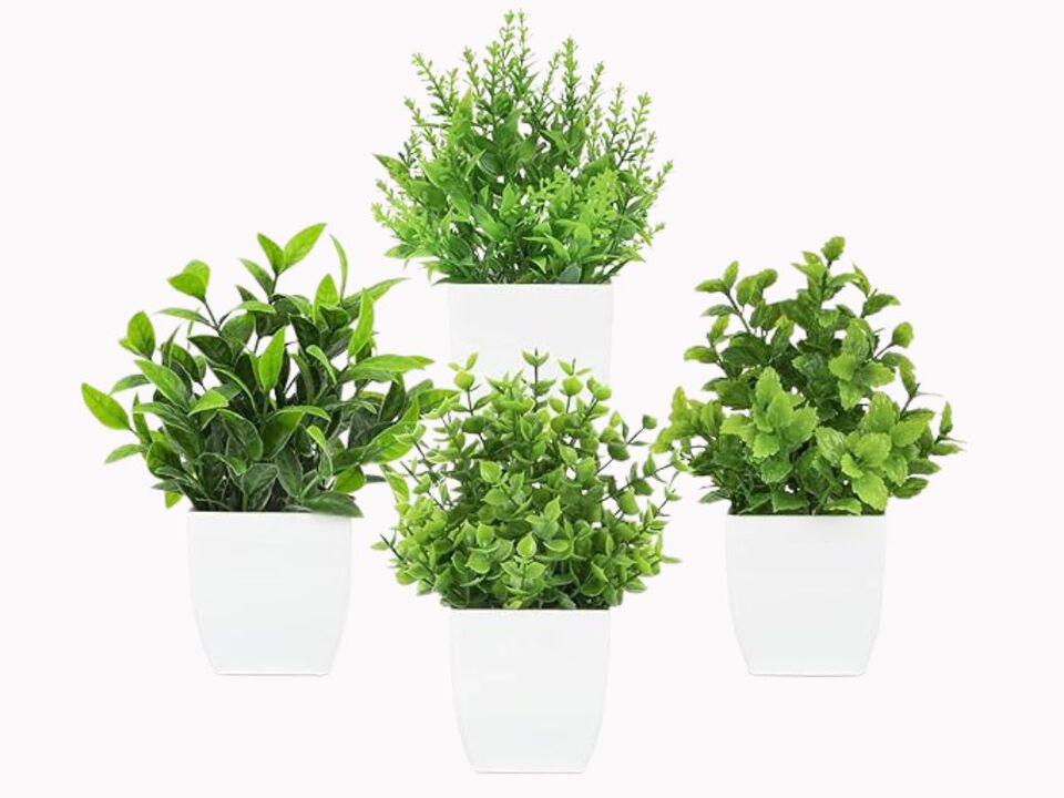 4 Pack Artificial Outdoor Plants Home Decor Small Mini Potted
