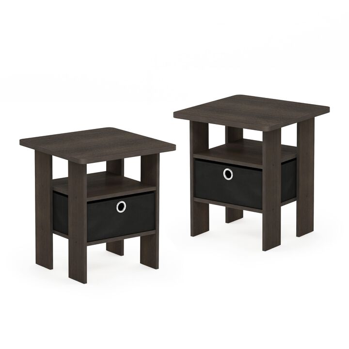 FurinnoFurinno Andrey Set of 2 End Table / Side Table / Night Stand / Bedside Table with Bin Drawer, Dark Brown/Black