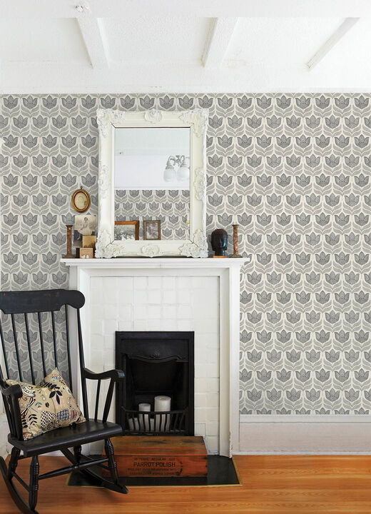 Cathal Charcoal Tulip Block Print Wallpaper