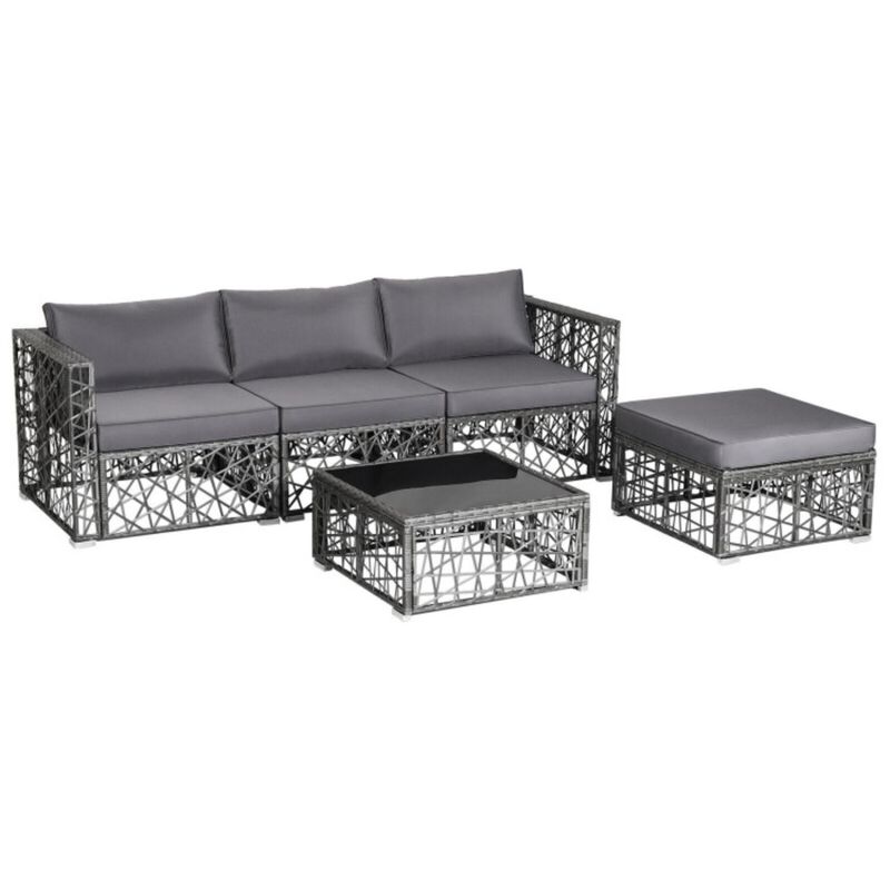 Hivvago 5 Pieces Patio PE Rattan Wicker Sofa Furniture Set