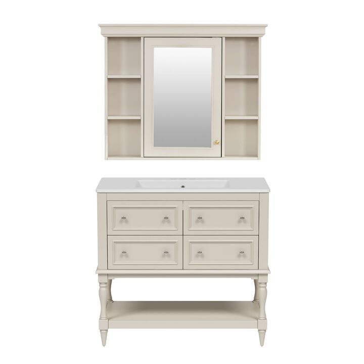 Merax Bathroom Vanity Set with Ceramic Sink & Mirror Cabinet