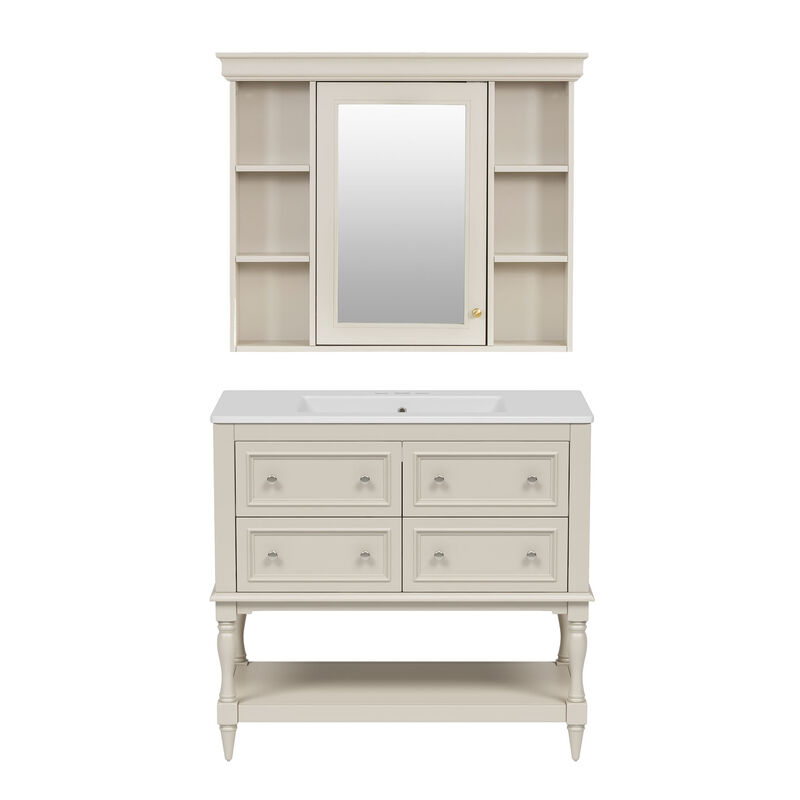 Merax Bathroom Vanity Set with Ceramic Sink & Mirror Cabinet image number 0