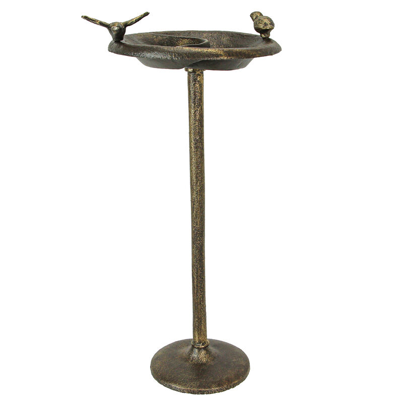 Rustic Cast Iron Bronze Finish Bird Bath Feeder Pedestal Home Garden Decor 20 In image number 2