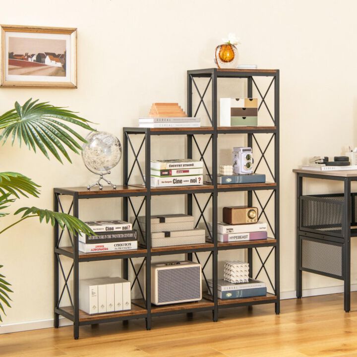 Hivvago 9 Cubes Bookcase with Carbon Steel Frame for Home Office-Rustic Brown