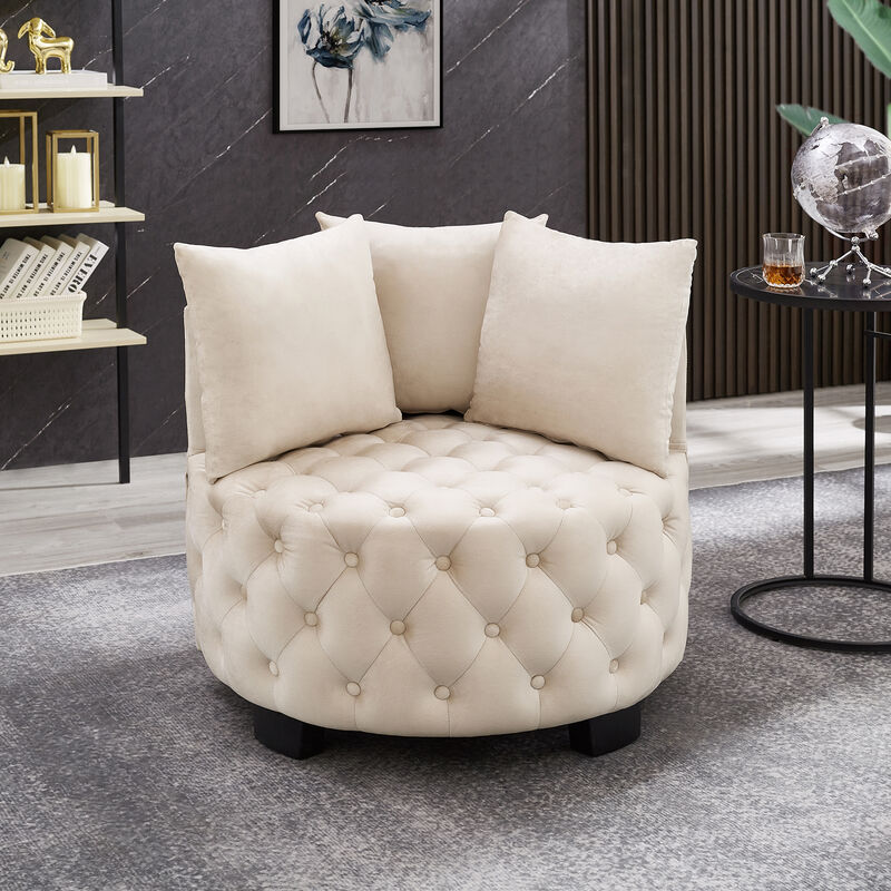 Merax Tufted Velvet Round Accent Club Chair - Upholstered Leisure Chair with Curved Back & Plush Cushions image number 1