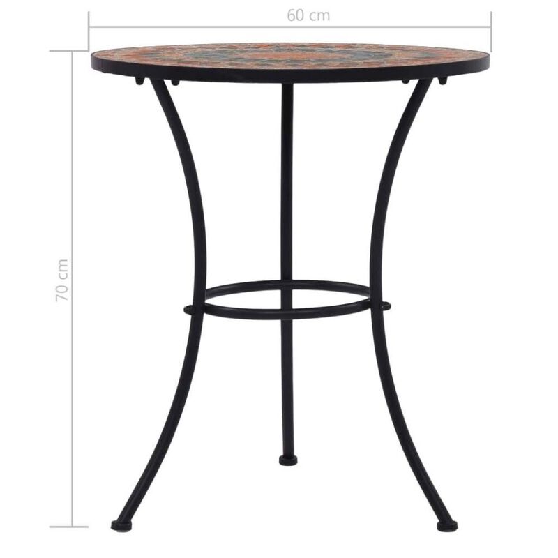 Hivvago Round Outdoor Patio Bistro Table Grey/Orange Mosaic Tiles and Metal Frame